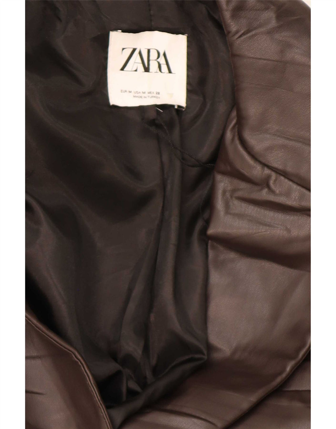 Jaqueta blazer feminina Zara com 1 botão de couro sintético Reino Unido 14 marrom médio