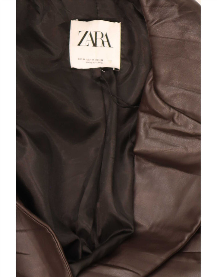 Jaqueta blazer feminina Zara com 1 botão de couro sintético Reino Unido 14 marrom médio
