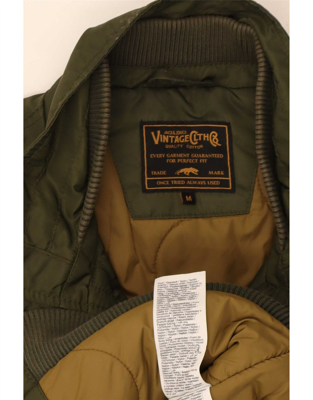 Jaqueta bomber masculina Jack & Jones Reino Unido 38 nylon cáqui médio