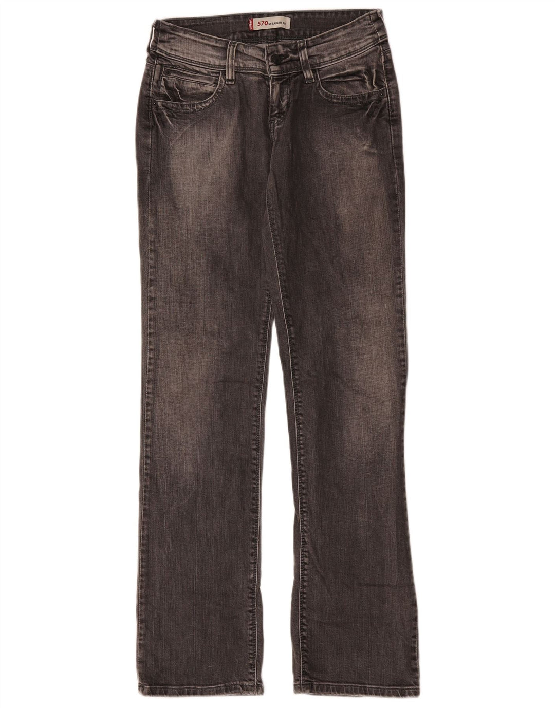 Calça jeans feminina Levi's 570 Straight W28 L31 cinza algodão