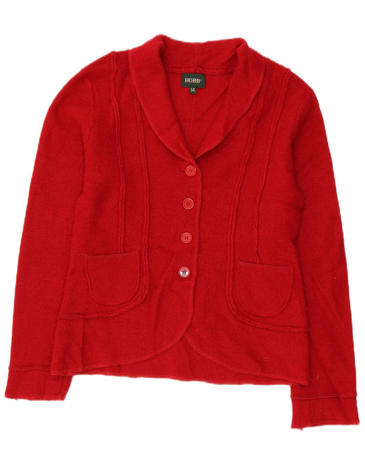 Suéter cardigã feminino Hobbs Reino Unido 14 lã Merino vermelha média