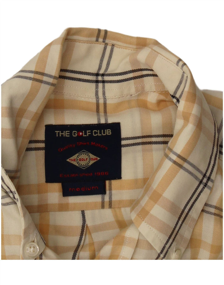 Camisa masculina VINTAGE de algodão xadrez amarelo médio