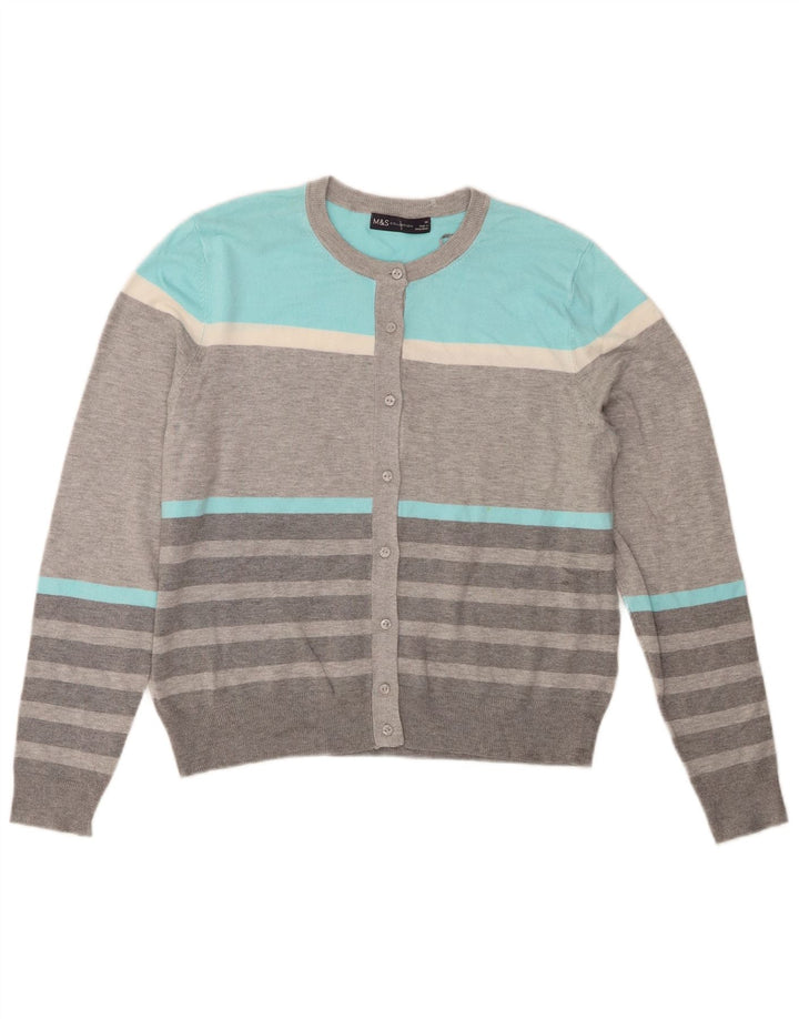 Suéter cardigã feminino Marks & Spencer Reino Unido 14 listrado cinza grande