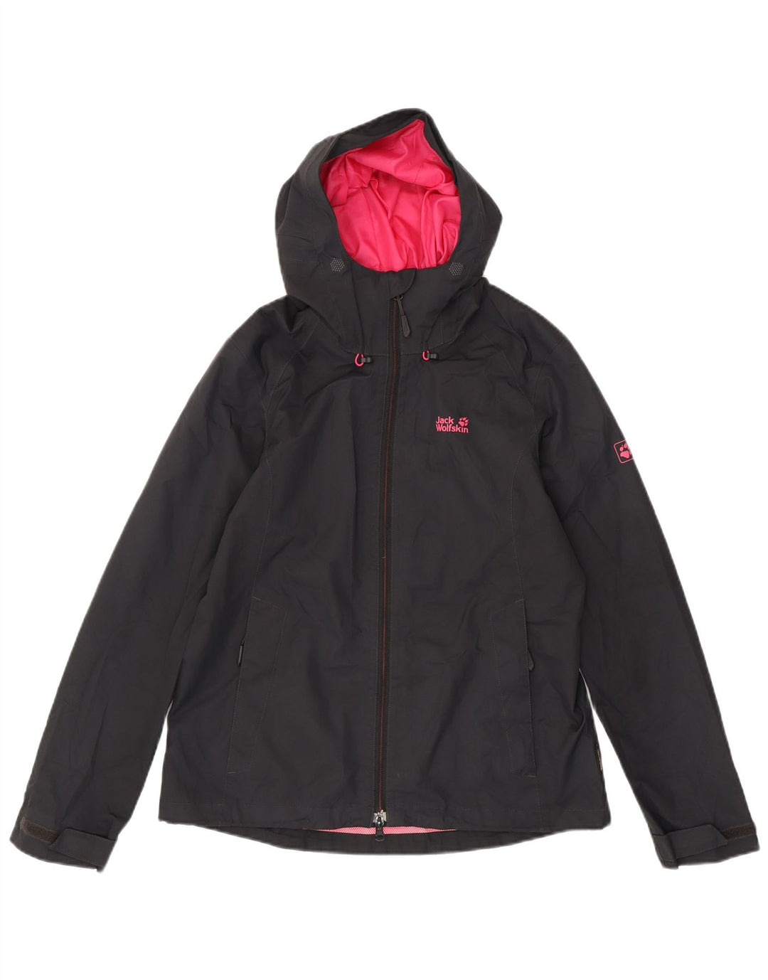 Jaqueta de chuva feminina com capuz Jack Wolfskin Reino Unido 12 poliéster preto médio