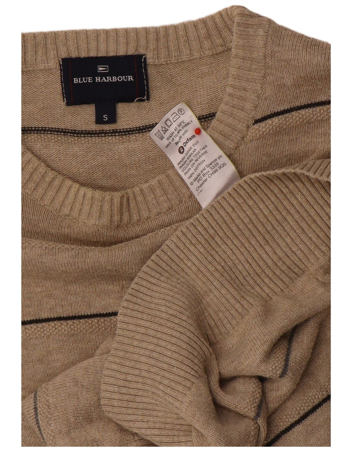 Suéter masculino Marks & Spencer Blue Harbor com gola redonda, pequeno bege