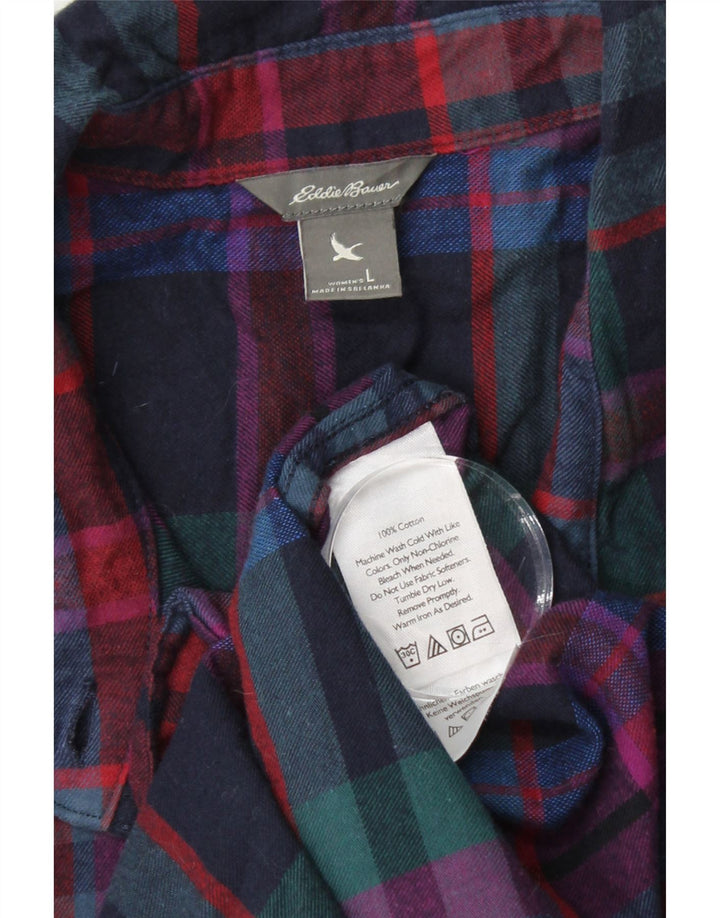 Camisa feminina de flanela EDDIE BAUER Reino Unido 16 grande algodão xadrez multicolorido