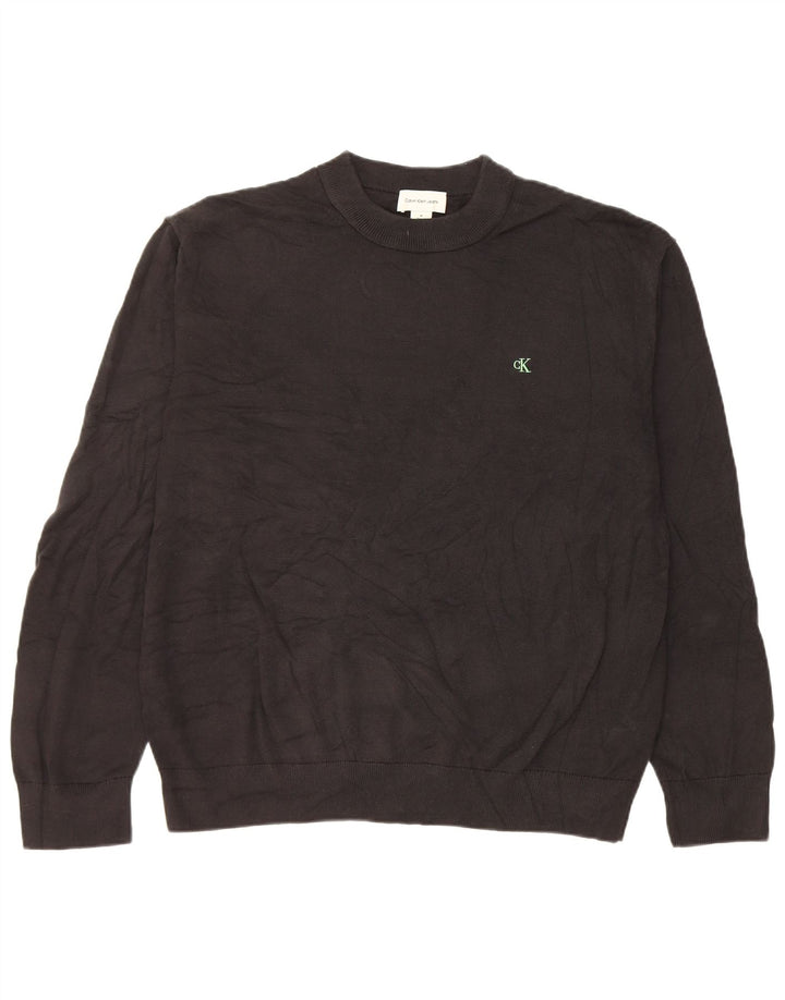 Suéter masculino Calvin Klein Jeans com gola redonda, preto médio