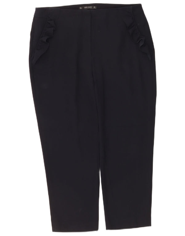 Zara Calça feminina cônica cortada grande W30 L25 azul marinho poliéster