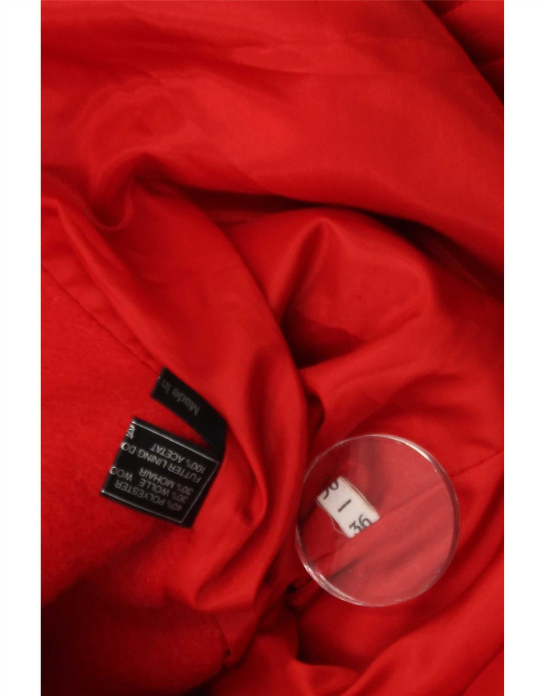 Sobretudo militar UE 36 das mulheres do vintage poliéster vermelho pequeno