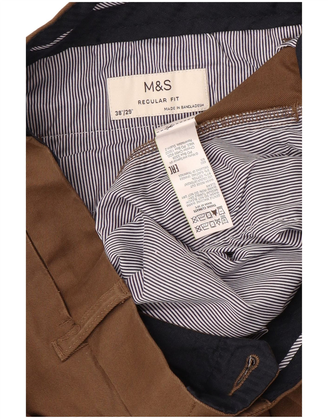Calça chino masculina Marks & Spencer regular fit reta W38 L29 marrom