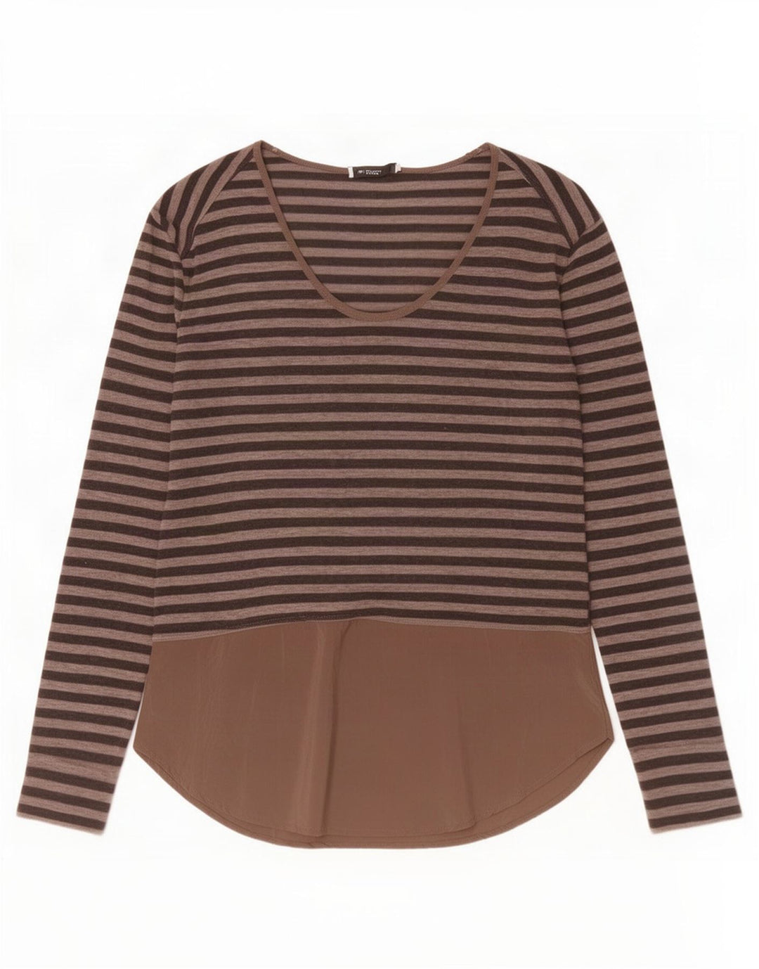 Top feminino Zara de manga comprida UK 10 listrado marrom pequeno