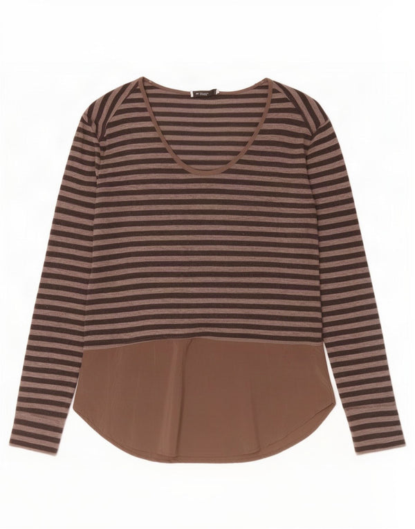 Top feminino Zara de manga comprida UK 10 listrado marrom pequeno