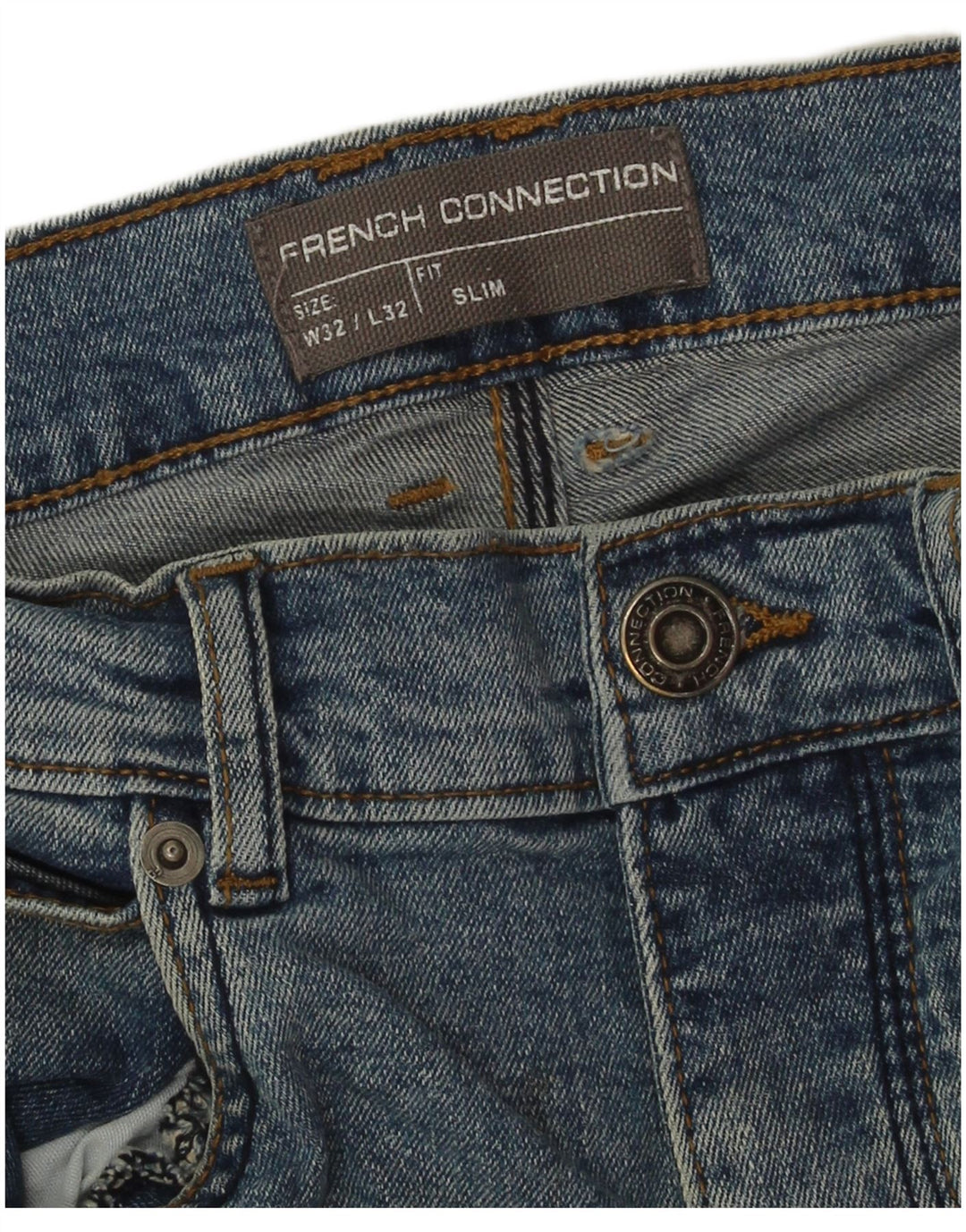 French Connection Masculino Slim Jeans W32 L32 Azul Algodão