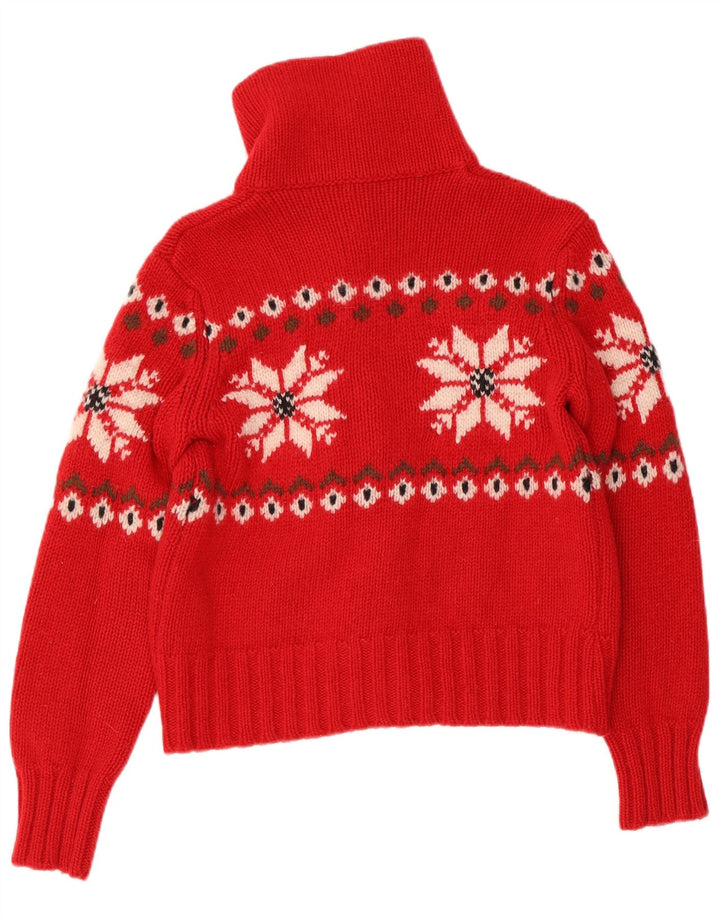 Suéter cardigã feminino BENETTON Reino Unido 10 pequeno Red Fair Isle
