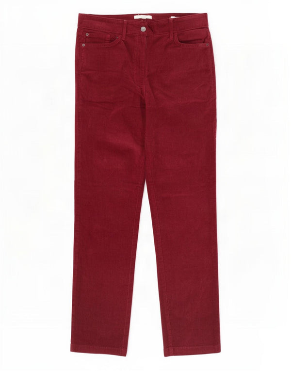 Calça feminina de veludo cotelê White Stuff UK 12 médio W30 L30 vermelha