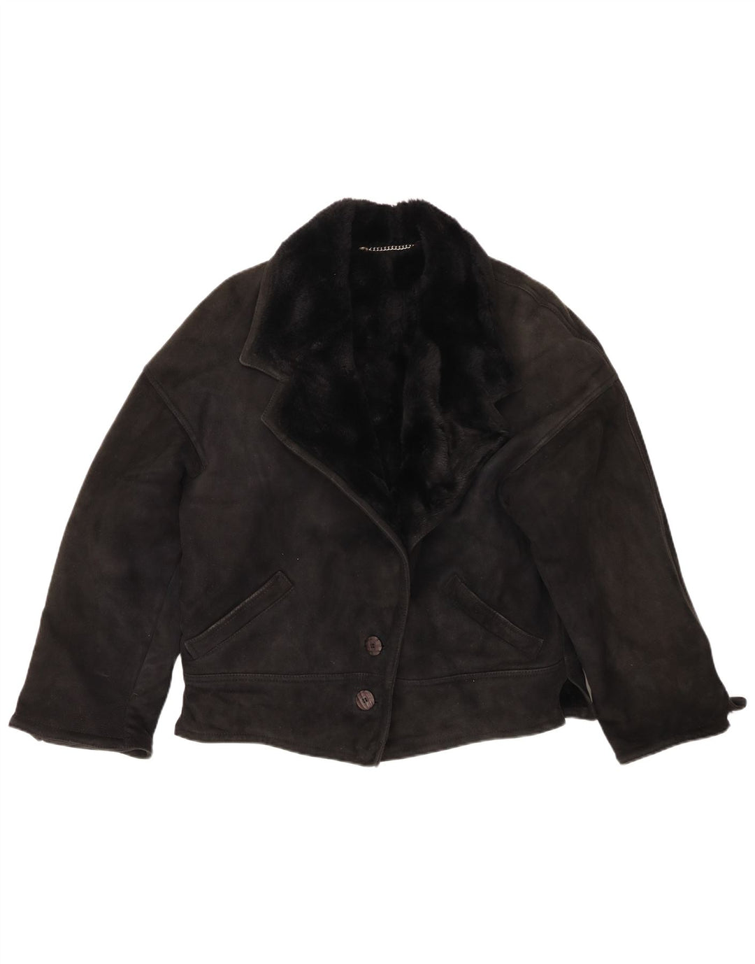 Jaqueta feminina VINTAGE de corte solto em shearling IT 44 médio preto shearling