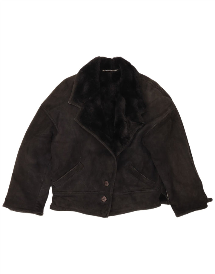 Jaqueta feminina VINTAGE de corte solto em shearling IT 44 médio preto shearling