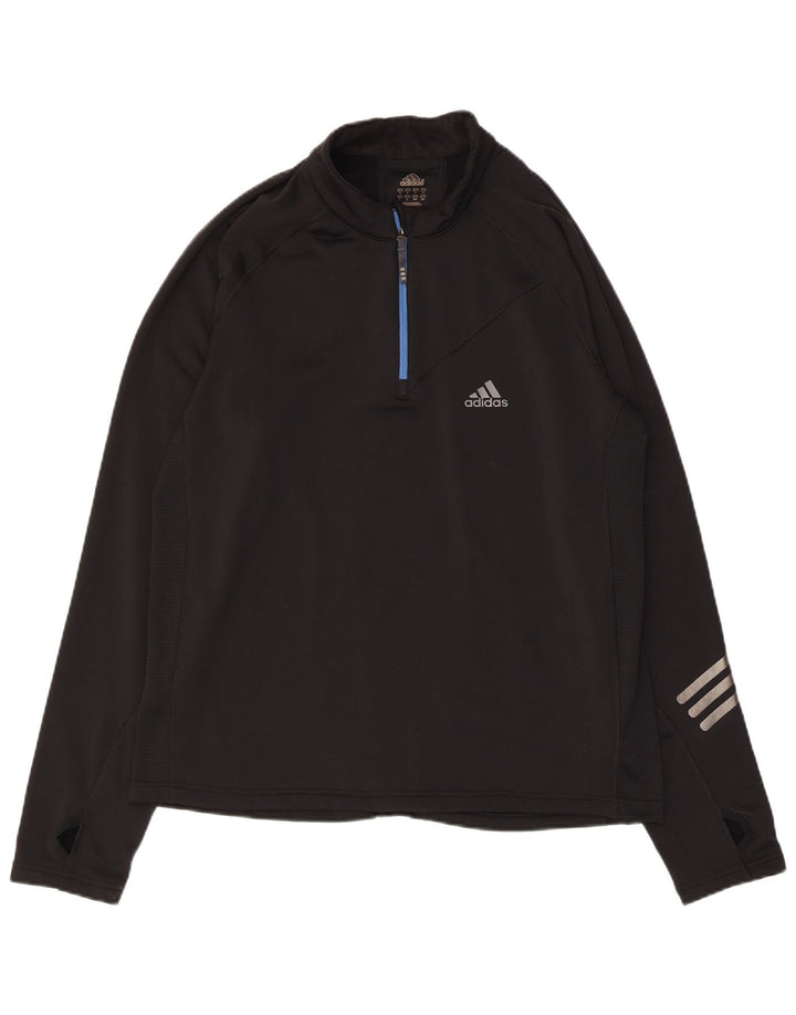 Adidas Mens Zip Neck Pullover Treino Top Grande Poliéster Preto