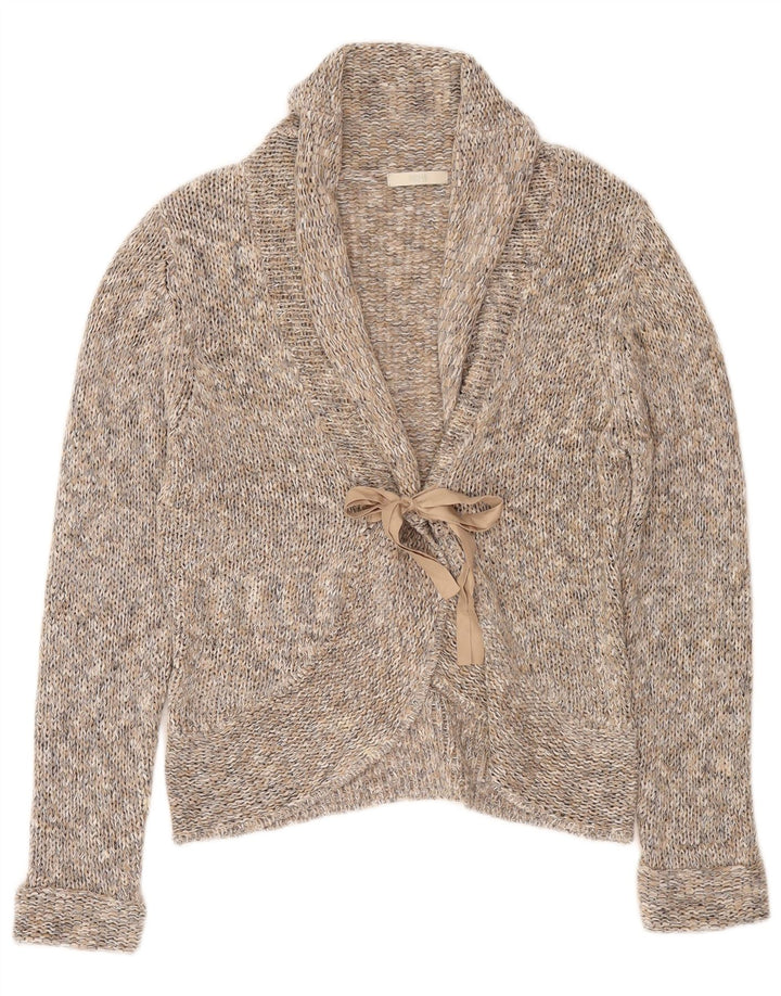 Suéter cardigã feminino Marks & Spencer com gravata frontal Reino Unido 14 grande cinza manchado