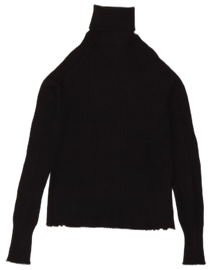 Suéter feminino Zara com gola redonda e viscose preta pequena Reino Unido 8