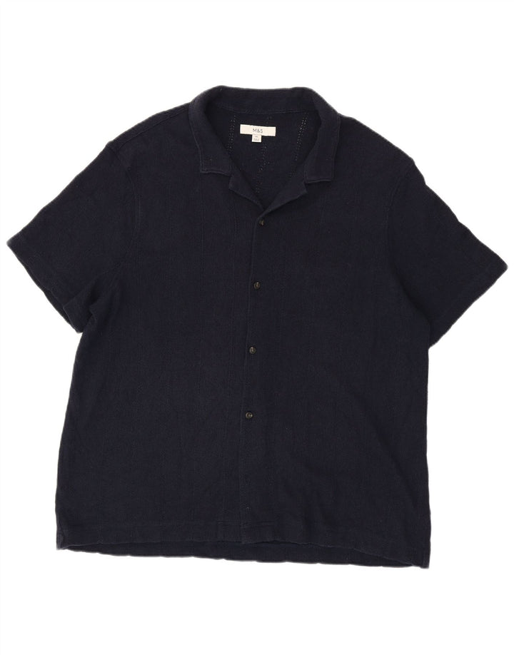 Camisa masculina de manga curta Marks & Spencer 2XL algodão azul marinho