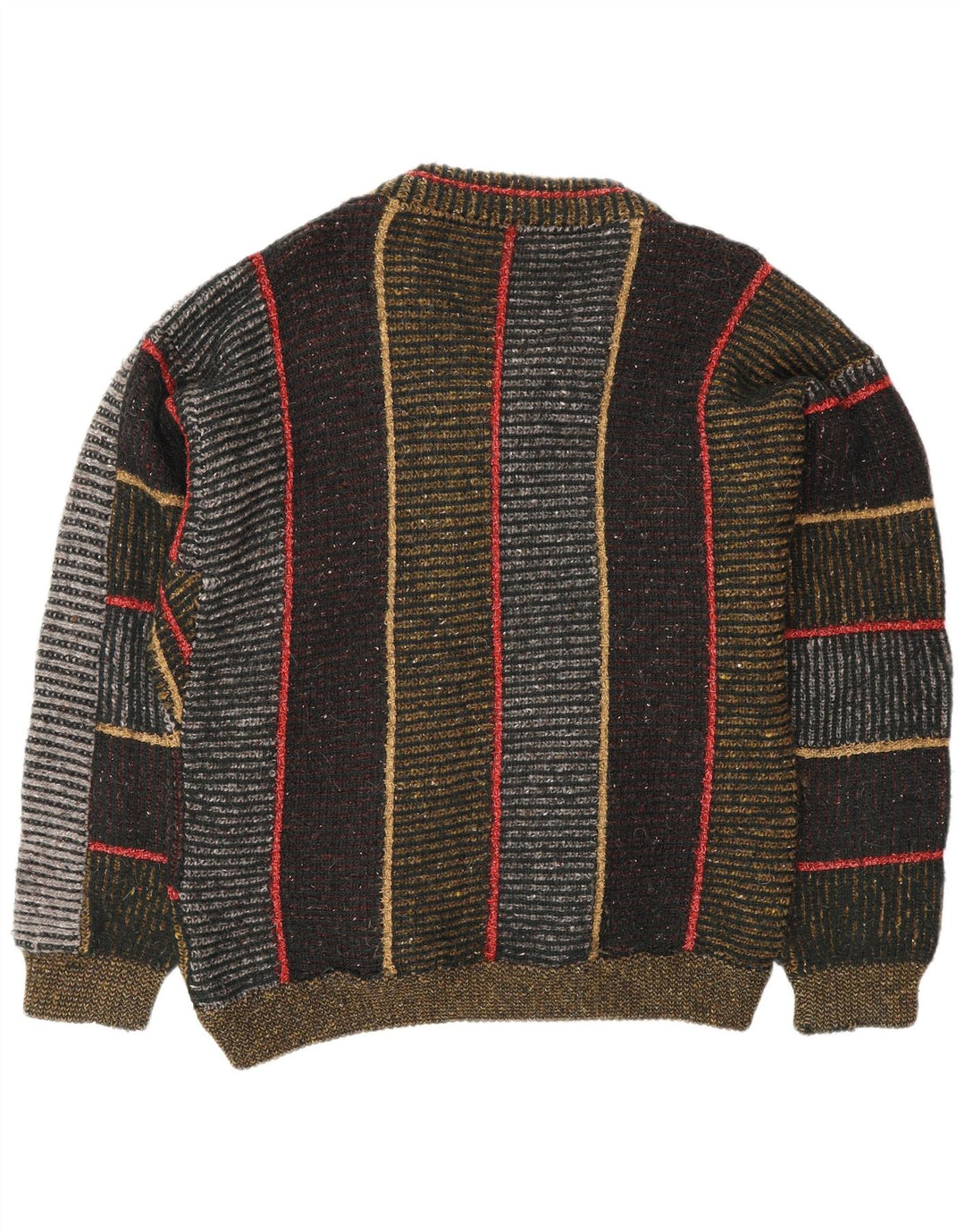 Suéter vintage masculino com decote em V, grande lã listrada multicolorida
