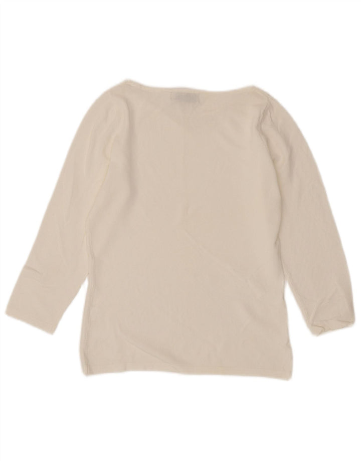 Zara Top feminino manga 3/4 UK 12 médio branco rayon
