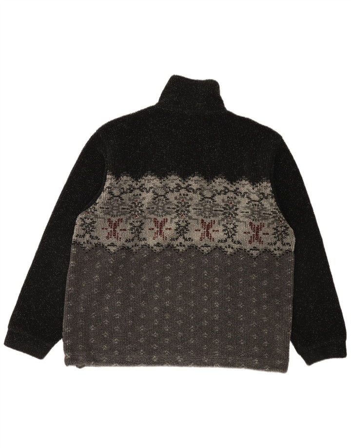 Suéter masculino Colmar de lã com zíper e gola média preto Fair Isle