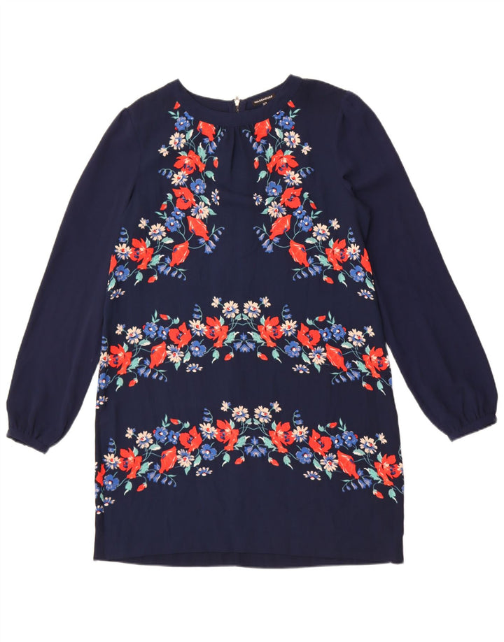 Vestido feminino de manga comprida Warehouse UK 14 médio azul marinho floral