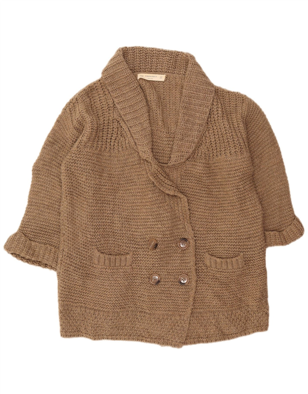 Suéter feminino Zara Longline Oversized Cardigan Reino Unido 14 Médio Marrom Acrílico