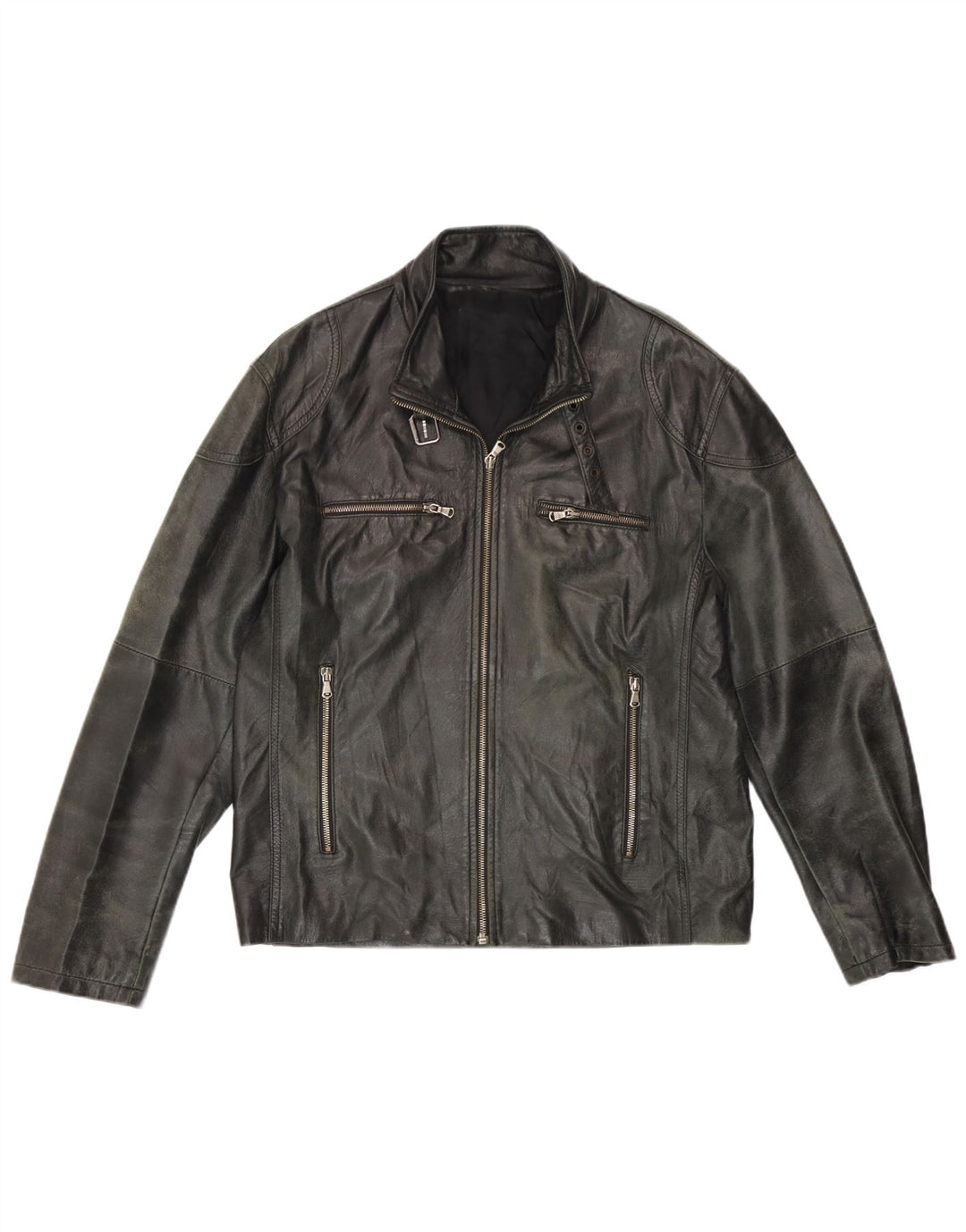 Jaqueta de couro masculina vintage IT 50 grande couro cinza
