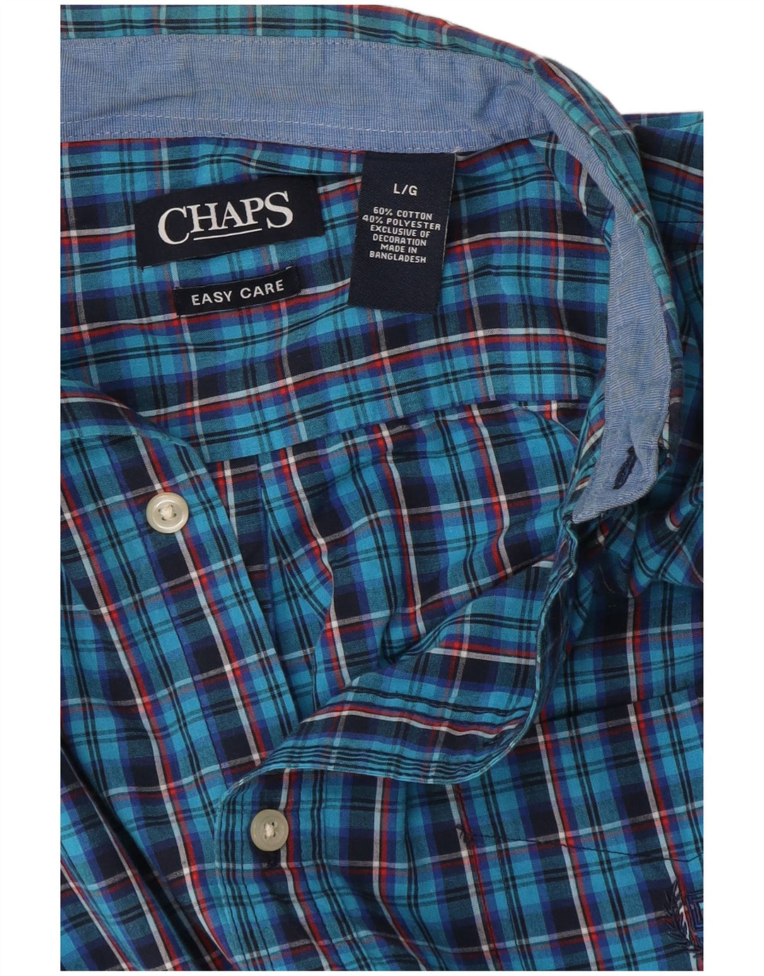 Camisa masculina Chaps Easy Care grande algodão xadrez azul