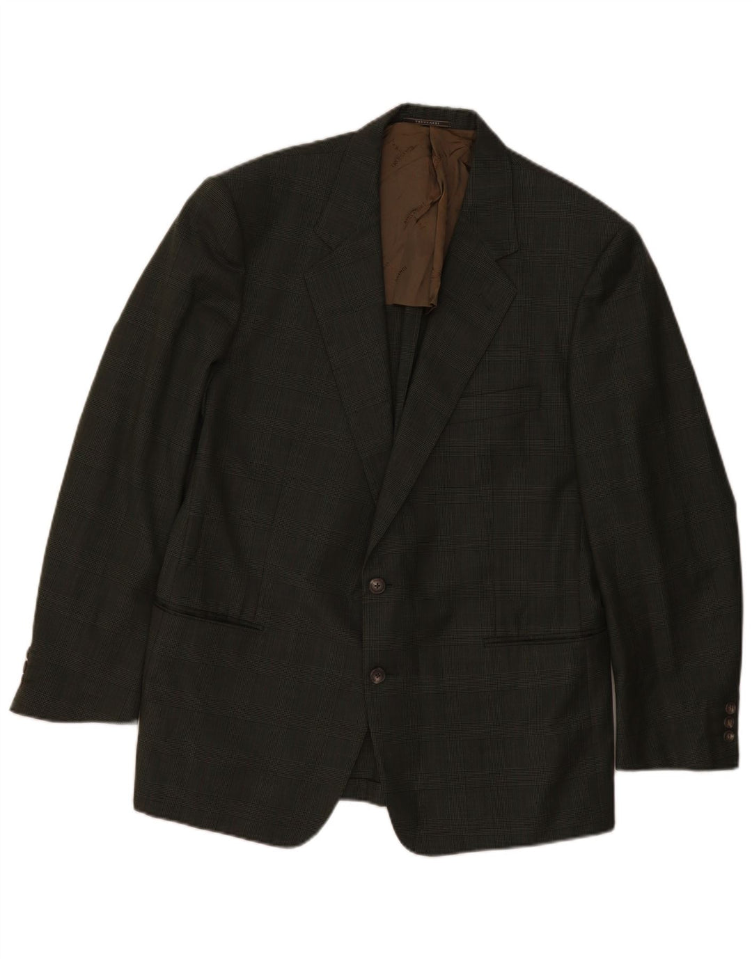 Jaqueta blazer masculina TRUSSARDI com 2 botões IT 54 2XL lã xadrez cáqui