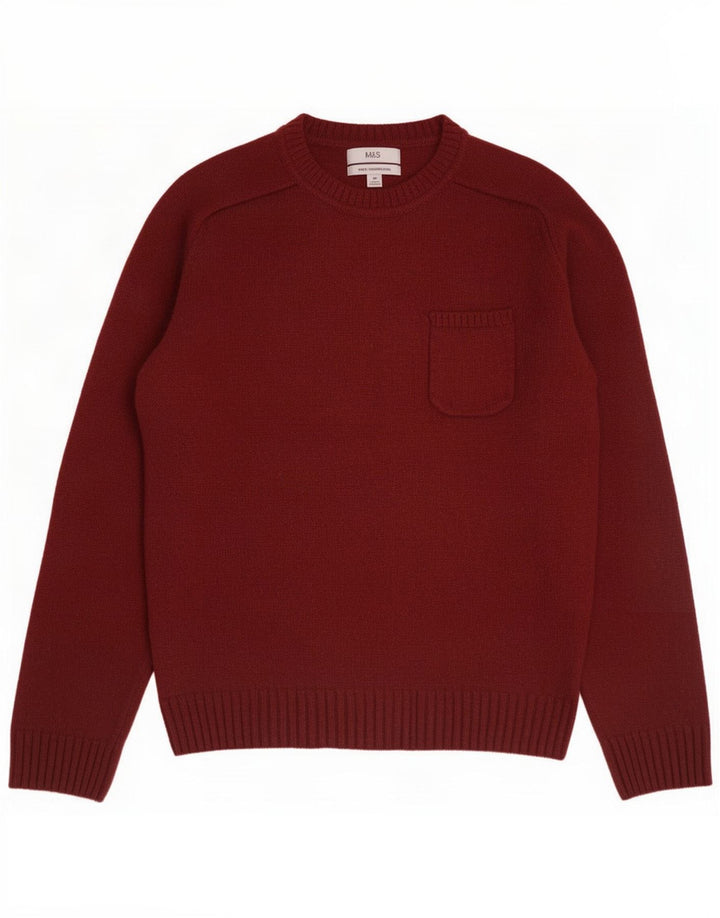 Suéter masculino Marks & Spencer com gola canoa, lã de cordeiro marrom médio