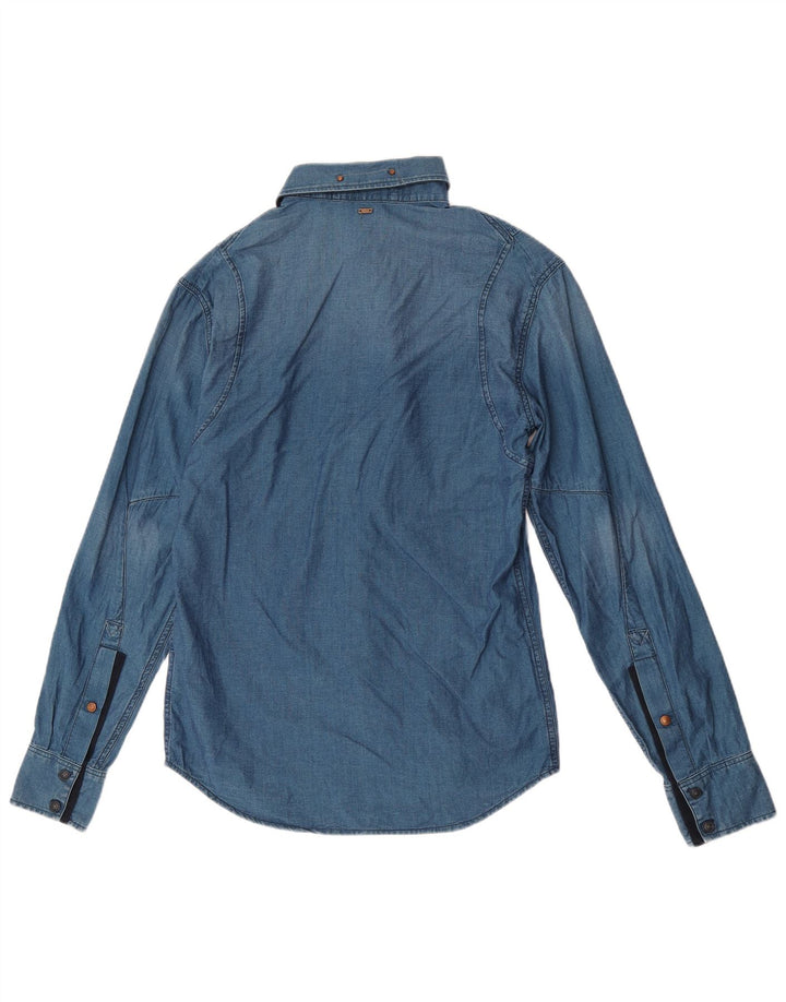 Camisa masculina G-Star pequena azul algodão