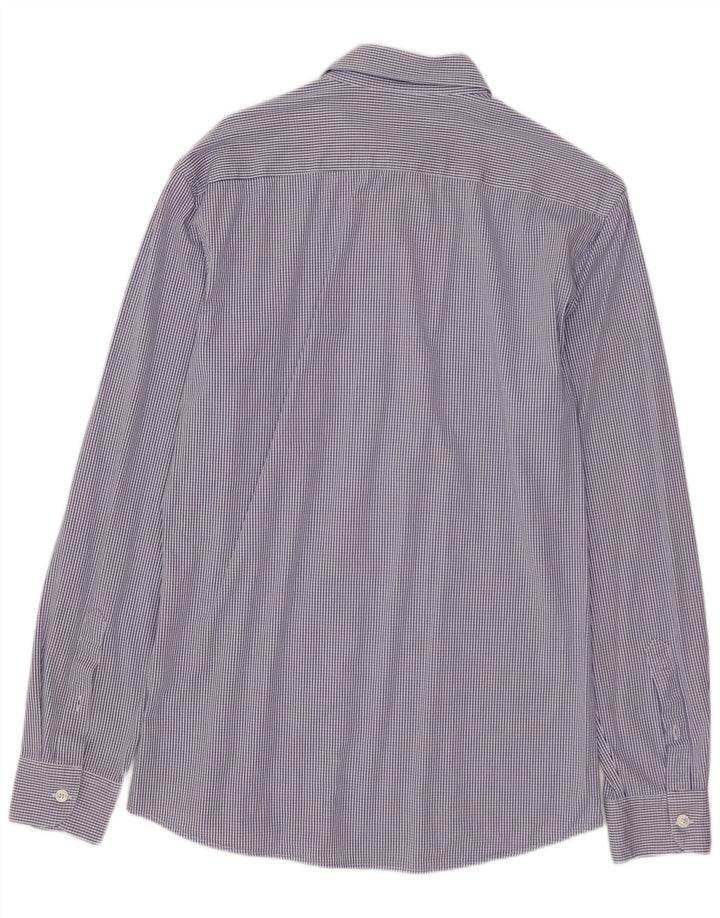 Camisa masculina ZARA Slim Fit de algodão xadrez azul médio
