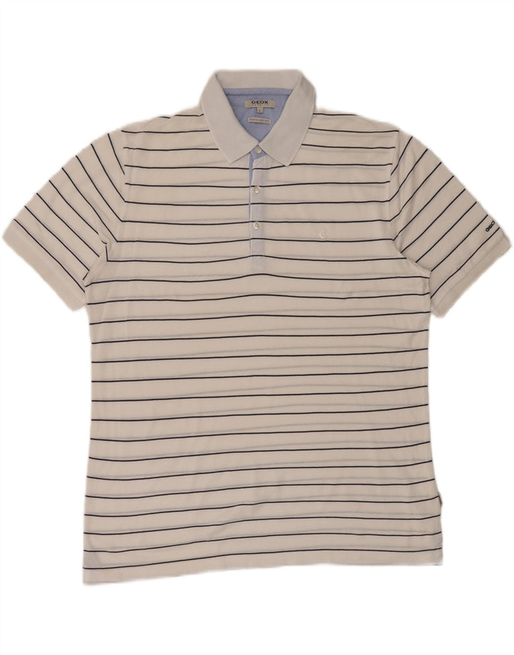 Camisa polo masculina Geox Respira Regular Fit grande listrada branca
