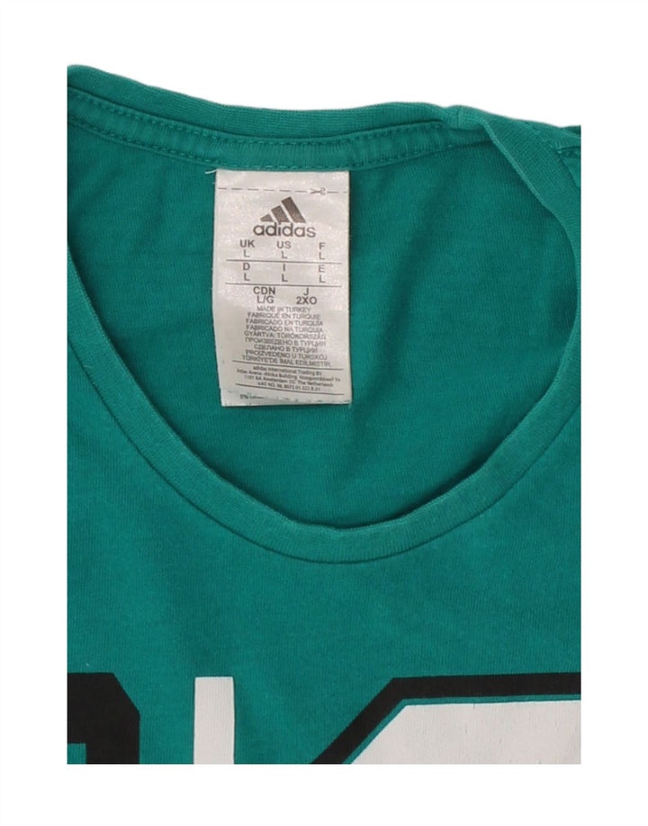 ADIDAS Mens Graphic T-Shirt Top Large Turquoise Cotton Vintage Adidas and Second-Hand Adidas from Messina Hembry 