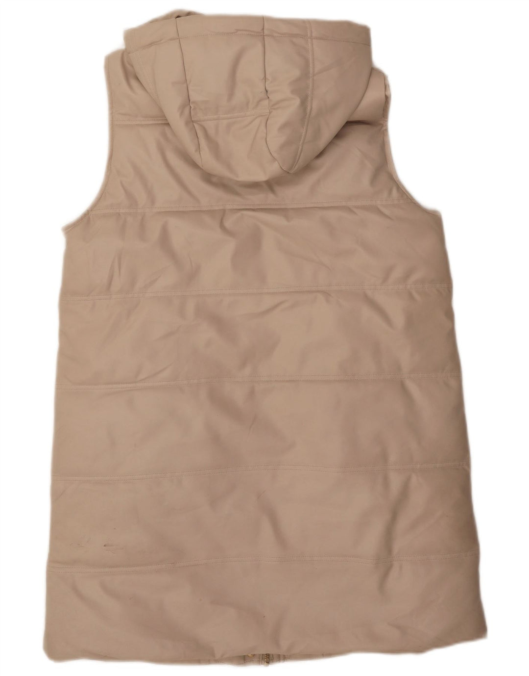 Casaco feminino acolchoado com capuz sem mangas ZARA UK 14 poliéster bege médio