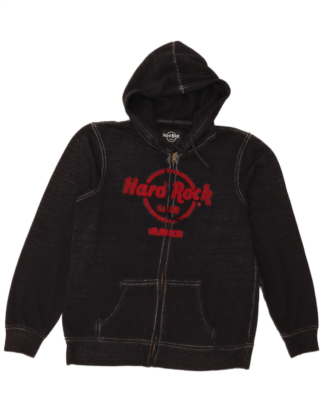 Suéter masculino com capuz e zíper gráfico Hard Rock Cafe algodão preto médio
