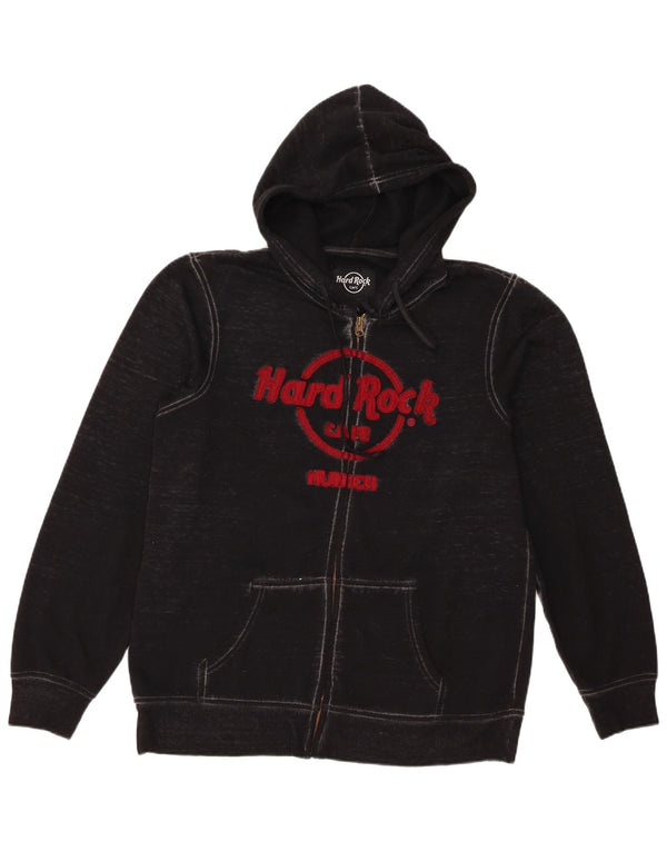 Suéter masculino com capuz e zíper gráfico Hard Rock Cafe algodão preto médio