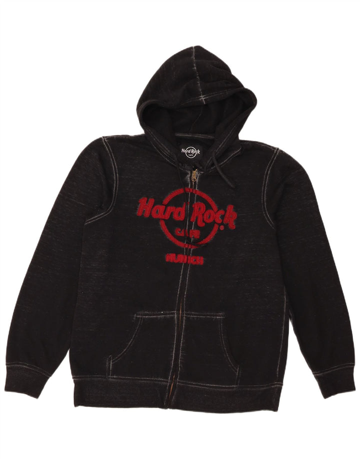 Suéter masculino com capuz e zíper gráfico Hard Rock Cafe algodão preto médio