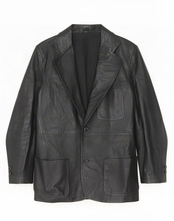 Jaqueta blazer feminina vintage de couro com 2 botões IT 48 médio preto