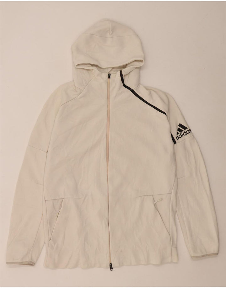 Suéter masculino Adidas com capuz e zíper gráfico grande branco