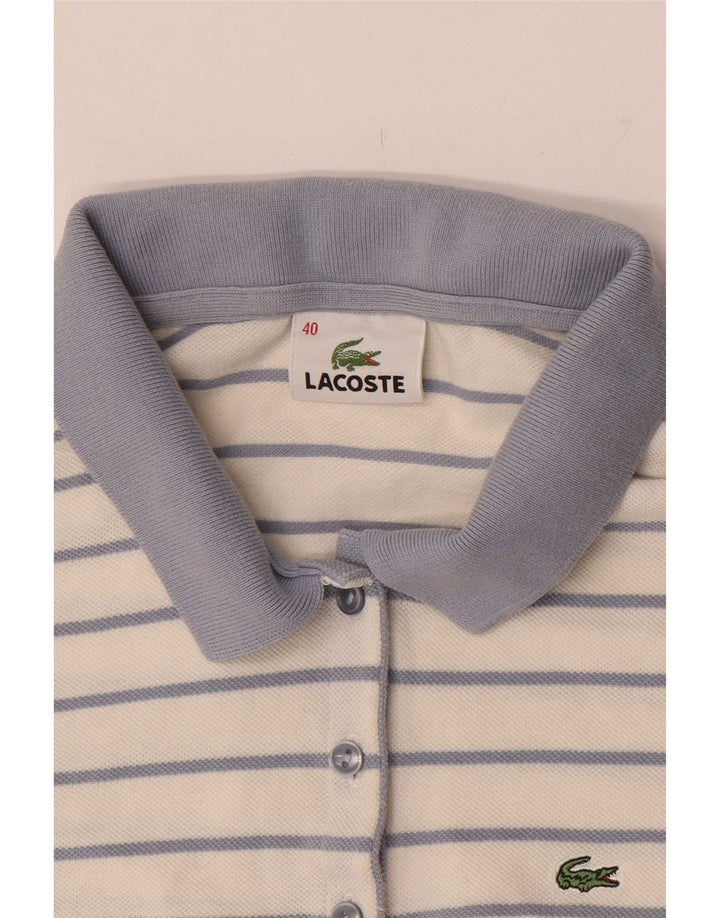 Camisa polo feminina Lacoste tamanho 40 algodão listrado branco médio