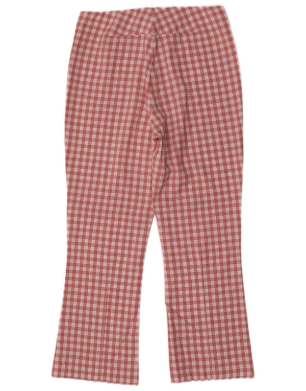 Zara Calça feminina reta cortada média W28 L25 rosa xadrez