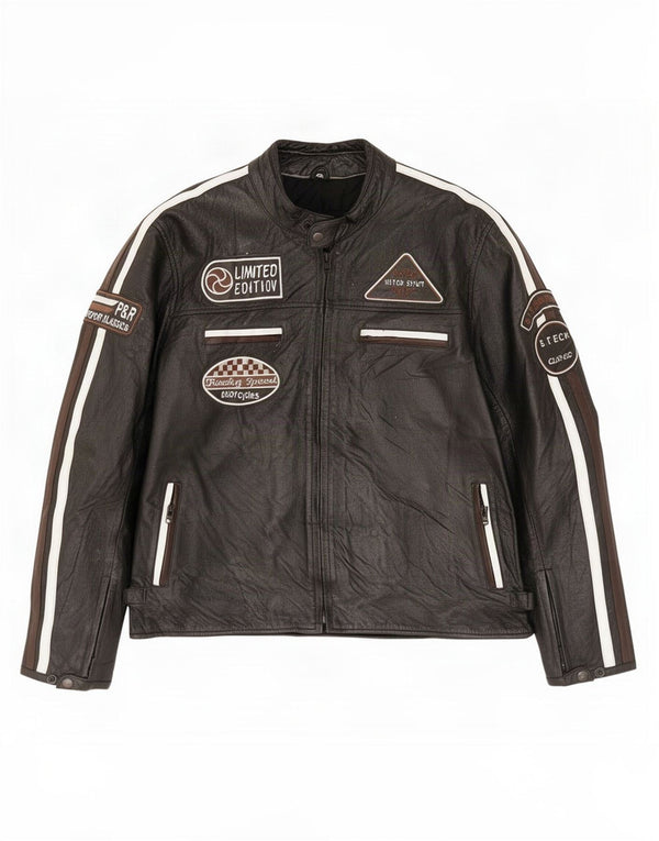 Jaqueta vintage masculina para motocicleta gráfica Racer UK 44 2XL preto colorblock