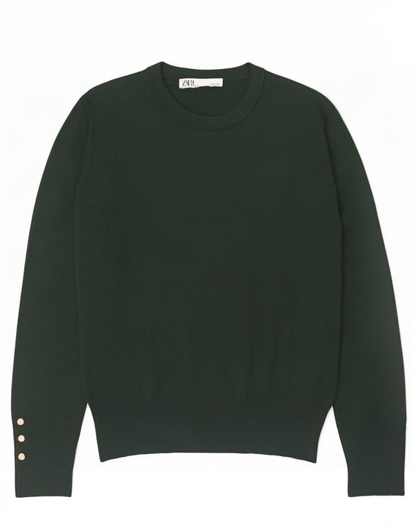 Suéter feminino Zara com gola redonda e viscose verde médio UK 12