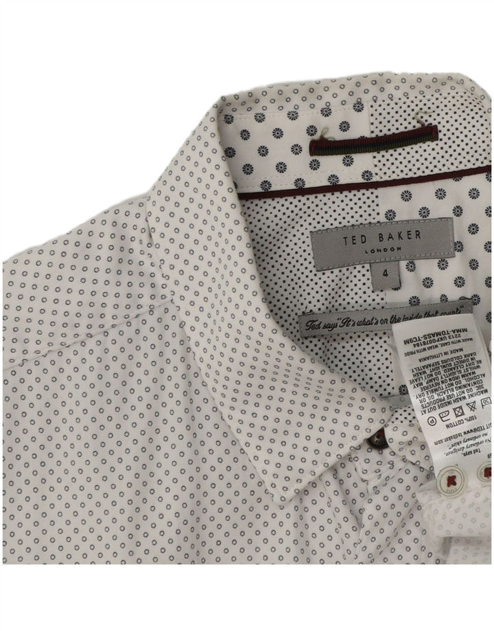 TED BAKER Mens Shirt Size 4 Large White Spotted Cotton