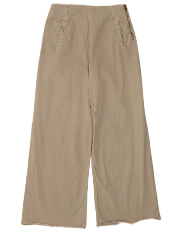 Zara Calça feminina casual cintura alta perna larga UE 34 2XS W24 L26 bege